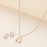 Rhinestone Embellished Brass Metal Wishbone Pendant Necklace