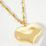 Gold Dipped Bold Puffy Heart Pendant Chunky Chain Necklace