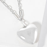 Gold Dipped Bold Puffy Heart Pendant Paperclip Link Chain Necklace