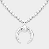 Double Horn Pendant Metal Ball Necklace