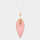 Patterned Wood Petal Pendant Long Necklace
