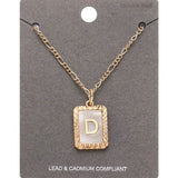 -D- Initial Monogram Genuine Shell Rectangle Pendant Necklace