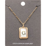 -G- Initial Monogram Genuine Shell Rectangle Pendant Necklace
