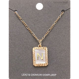 -N- Initial Monogram Genuine Shell Rectangle Pendant Necklace