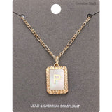 -P- Initial Monogram Genuine Shell Rectangle Pendant Necklace