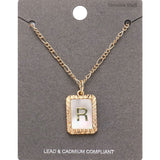 -R- Initial Monogram Genuine Shell Rectangle Pendant Necklace