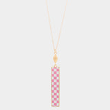 Checkerboard Rectangle Pendant Long Necklace