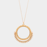 Wood Embellished Geometric Open Circle Pendant Long Necklace