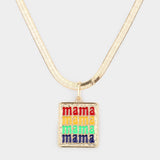Mama Message Metal Rectangle Pendant Necklace