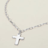 Metal Cross Charm Pendant Paperclip Chain Necklace