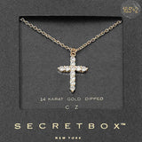 SECRET BOX_14K Gold Dipped CZ Cross Pendant Necklace