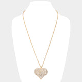 Crystal Pave Heart Pendant Long Necklace