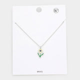 Brass Metal Enamel Sunflower Pendant Necklace