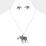 Antique Metal Western Elephant Pendant Necklace