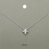 Stone Embellished Brass Metal Cross Pendant Necklace