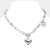 Metal Heart Pendant Live Your Dream Message Charm Chain Toggle Necklace