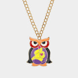 Enamel Owl Pendant Long necklace