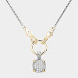 14K Gold Plated Two Tone CZ Stone Paved Square Pendant Necklace