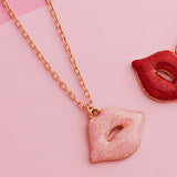 Glittered Lips Pendant Necklace
