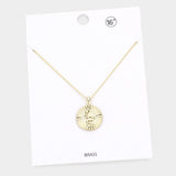 Snake Accented Textured Brass Metal Round Pendant Necklace