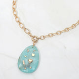 Heart Feather Star Charm Embellished Teardrop Resin Stone Pendant Statement Necklace