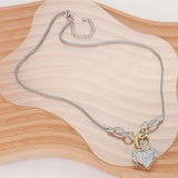 14K Gold Plated Two Tone CZ Stone Paved Heart Pendant Necklace