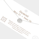 Gemini White Gold Dipped CZ Zodiac Sign Metal Disc Pendant Necklace