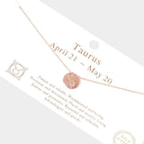 Taurus Gold Dipped CZ Zodiac Sign Metal Disc Pendant Necklace