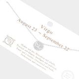 Virgo Gold Dipped CZ Zodiac Sign Metal Disc Pendant Necklace