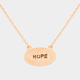 "Hope" Brass Oval Metal Pendant Necklace