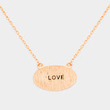 "Love" Brass Oval Metal Pendant Necklace