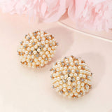 Beaded Pearl Rhinestone Embellished Dome Earrings