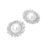 Pearl Accent Crystal Halo Sunburst Rim Earrings