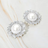 Pearl Accent Crystal Halo Sunburst Rim Earrings