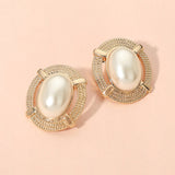 Textured Frame Oval Pearl Stud Earrings