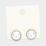 Metal Trimmed Pearl Stud Earrings