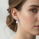 White Gold Dipped CZ Crown Pearl Drop Stud Earrings