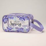 12PCS - Hello Spring Message Flower Pattern Print Clear Cosmetic Makeup Travel Organizer Pouch Bags