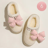 6Pairs - Platform Corduroy Puffy Bow Sherpa Indoor Slippers