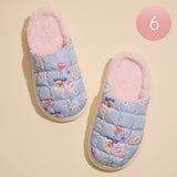 6Pairs - Floral Patterned Quilted Upper With Padded Sole Indoor Slippers
