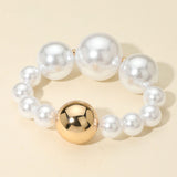 Chunky Metal Ball Accent Pearl Beaded Stretch Bracelet