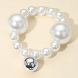 Bold Metal Ball Charm Pearl Beaded Stretch Bracelet