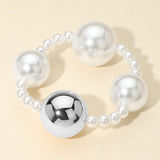 Alternating Metal Pearl Beaded Stretch Statement Bracelet