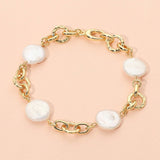 18K Gold Dipped Freshwater Pearl Station Link Chain Bracelet