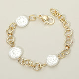 14K Gold Plated Textured Pearl Disc Station Chunky Chain Link Bracelet