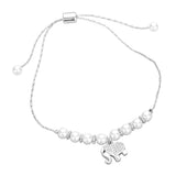 CZ Stone Paved Elephant Charm Pearl Beaded Cinch Pull Tie Adjustable Bracelet