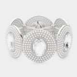 Oval Stone Centered Pearl Cluster Stretch Bracelet