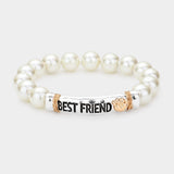 BEST FRIEND Message Pearl Stretch Bracelet