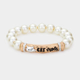 CAT mom Message Pearl Stretch Bracelet
