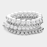 7PCS - Pearl Metal Ball Stretch Multi Layered Bracelets